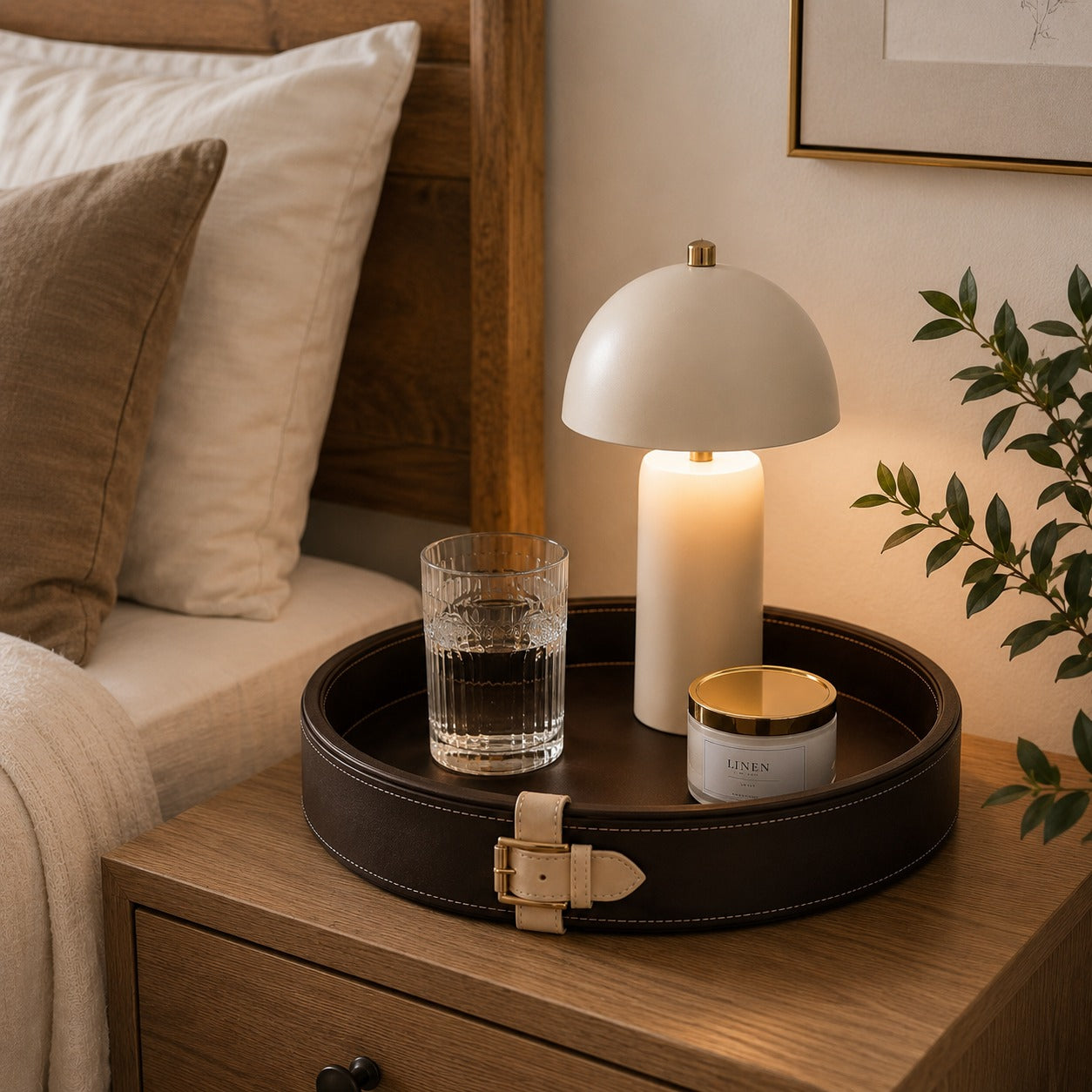 Round Faux Leather Tray, Decorative Coffee Table Tray, Ottoman Organizer, Modern Serving Tray, Vanity Display Tray, Luxury Home Decor